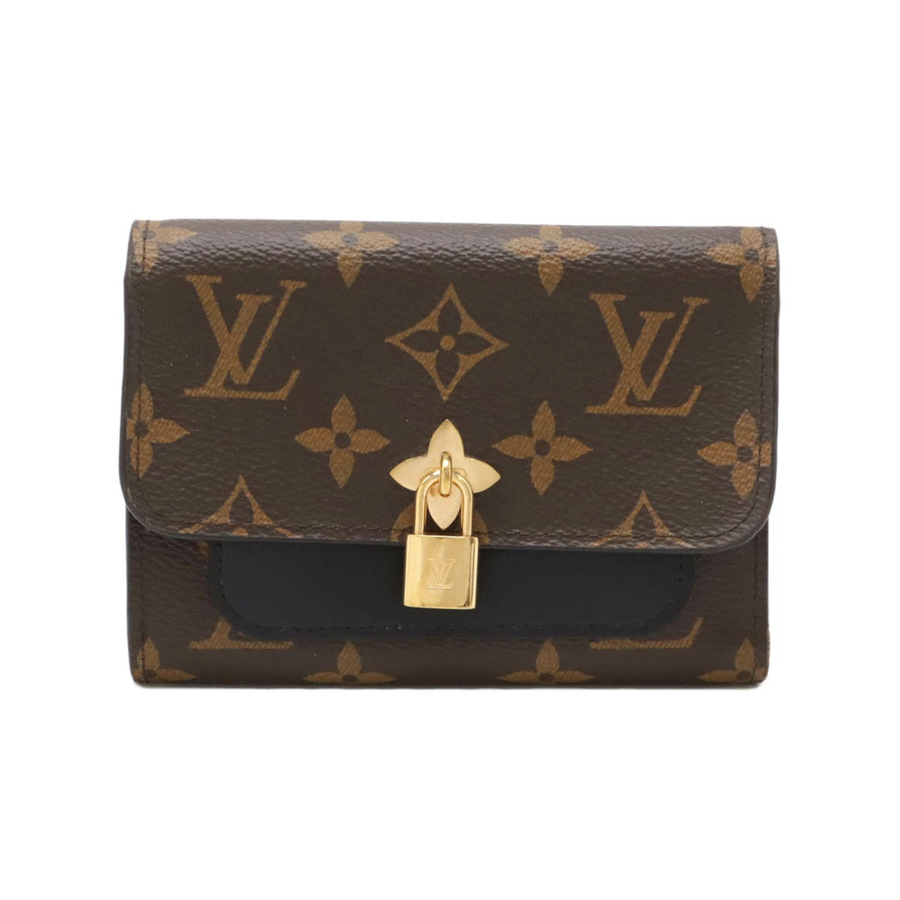 LOUIS VUITTON Monogram Portefeuille Flower Compact Tri fold Wallet Noir Black